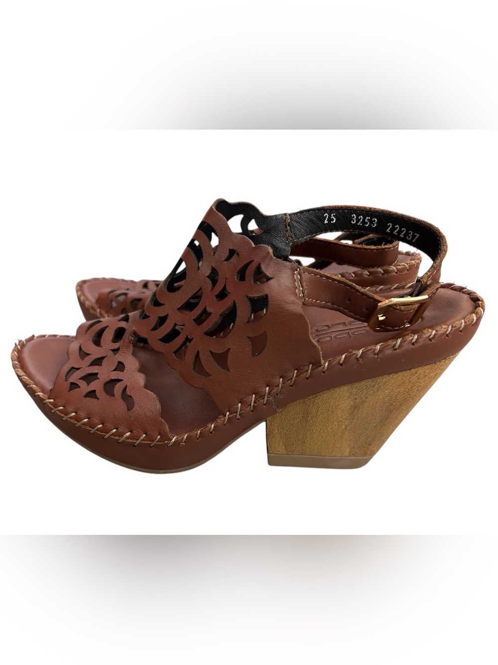 Lobo Solo Brown Cutout Leather Slingback Heels Sz 9